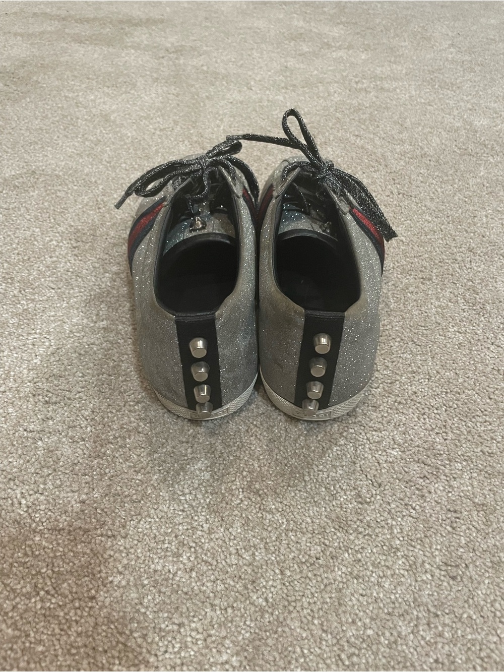 Gucci Bambi web Silver Glitter Low-Top Sneaker with Red-Blue Web - Picture 5 of 7